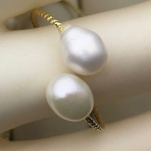 AAA 6mm Wide White Cultured Pearl Ring - 14K YG Plate - Adjustable Sizing